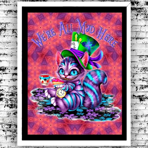 Handmade Other - Abstract Cheshire Cat Psychedelic Tie Dye Pink Purple Saturated Art Print